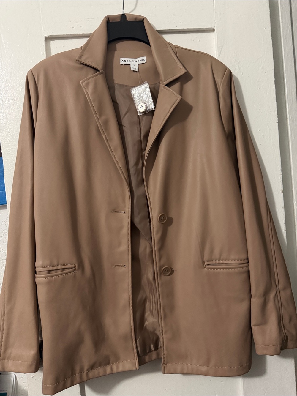 Men's Tan Faux Leather Blazer Jacket